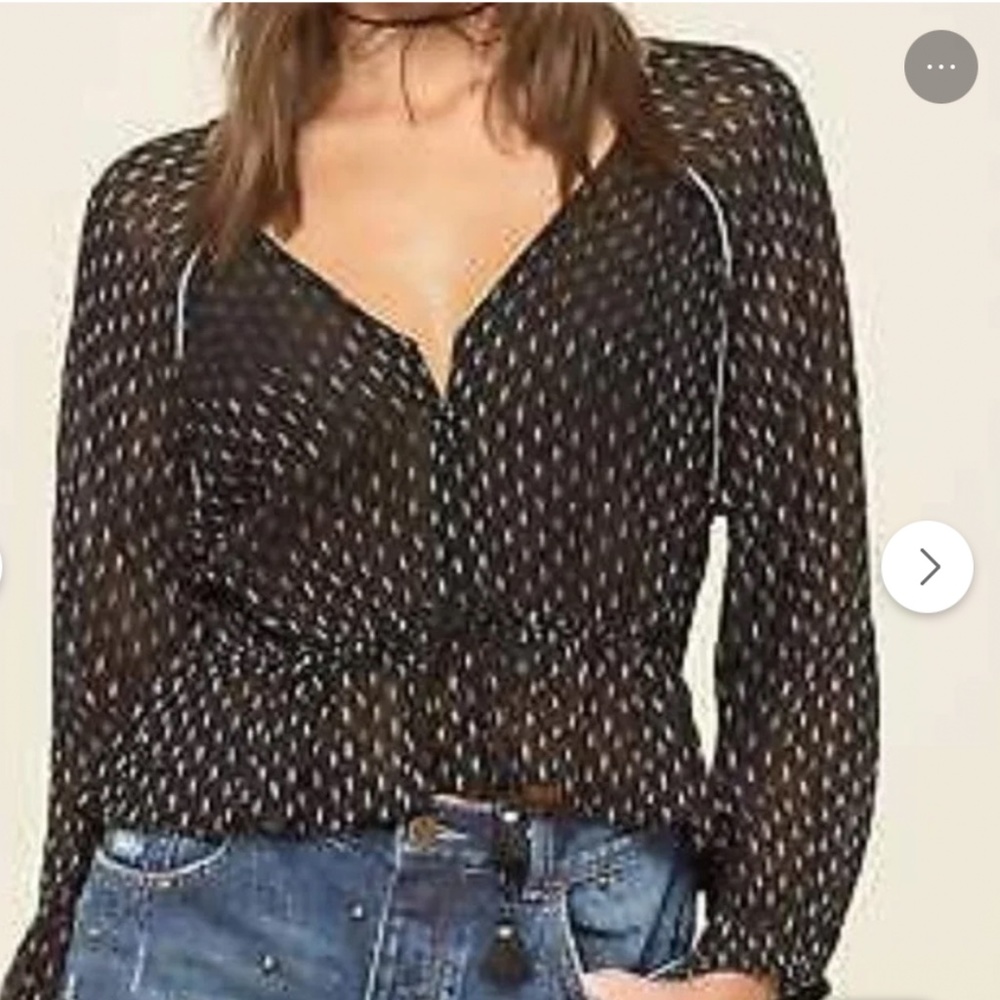 NWT Amuse Society Crop tassel blouse  Top Black Silver Ties Small Long Sleeve